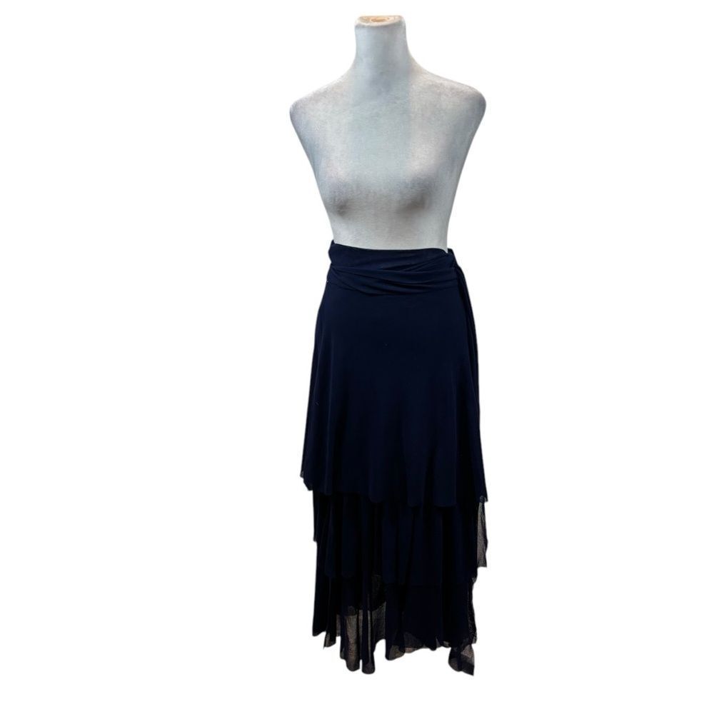 Brand new with Tags Fuzzi Brand Navy‎ Blue Tiered Tulle Wrap Skirt Size Medium